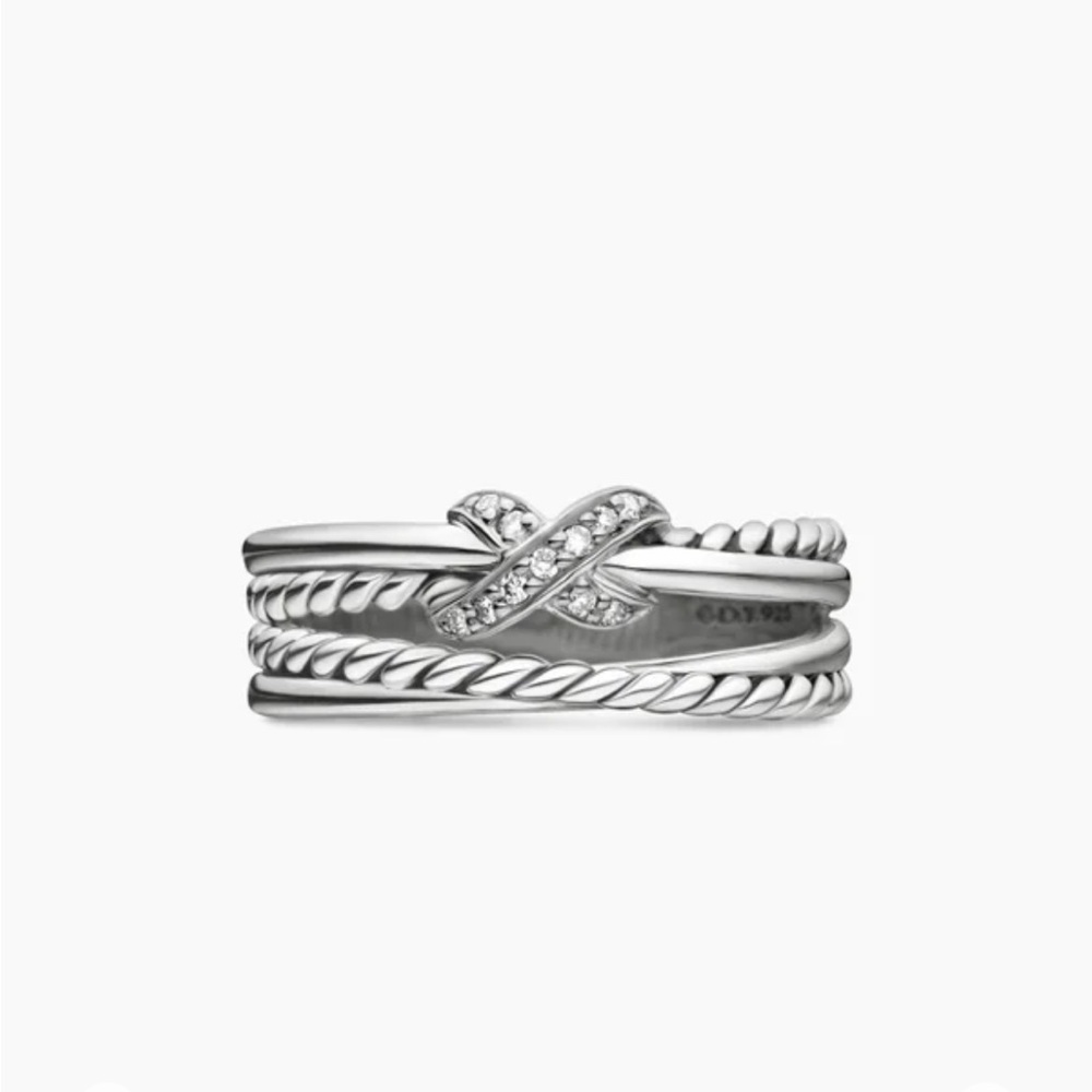 David Yurman Silver Diamond Crossover Ring